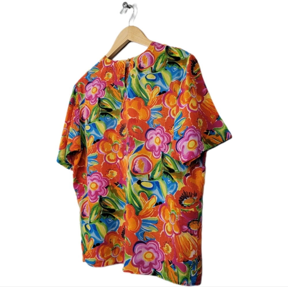 Oscar de la Renta Expressions Floral Silk Top - Picture 7 of 8